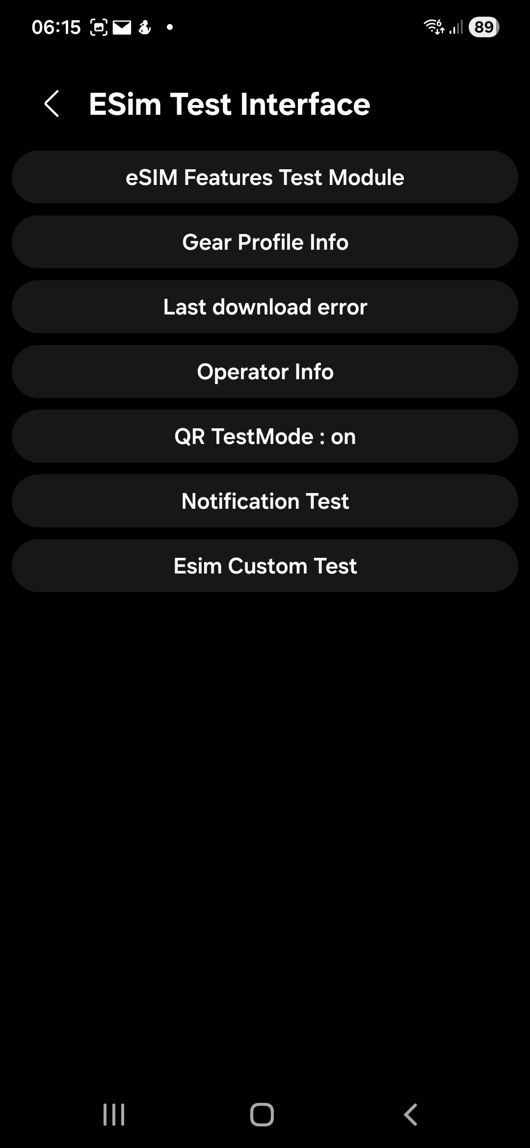 Skärmdump som visar QR TestMode